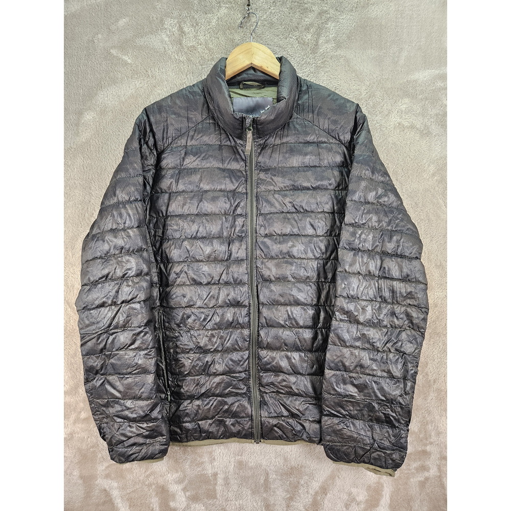 Sears Down Jacket Charcoal Grey Quilted Puffer Jacket Subtle Geometric Size L